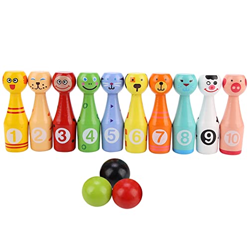 SUNFECILI Bowling-Spielzeug, Lebendiges Buntes Tier-Bowling-Flaschenball-Set, Lernspielzeug aus Holz für Kinder, Cartoon-Tier-Bowling-Set, Aufregendes Spiel für Drinnen und Draußen von SUNFECILI