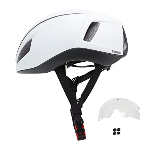 SUNFECILI Fahrradhelm, Hochleistungs-Mountainbike-Helm mit Integrierter Schutzbrille, Verstellbarer Fahrradhelm, Stromlinienförmiger Fahrrad-Fahrradhelm für Erwachsene(Mattweiß) von SUNFECILI