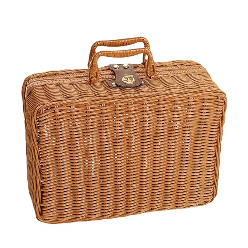 SUNGOOYUE Gewebte Picknickbox, Kunststoff Rattan Retro gewebte Aufbewahrungsbox mit Ringförmigem Griff für den Außenbereich (Mittel 80 x 60 x 53 cm / 31,5 x 23,6 x 20,9 Zoll) von SUNGOOYUE