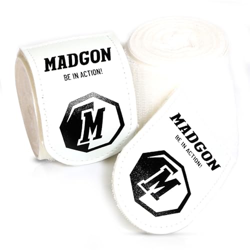 MADGON Boxbandagen in 3m 3,8m 4,5m für Männer und Frauen - Bandagen Boxen für Kickboxen, MMA, Boxer & Sparring mit Beutel - weiß MADGON Boxbandagen in 3m 3,8m 4,5m für Männer und Frauen - Bandagen Boxen für Kickboxen, MMA, Boxer & Sparring mit Beutel - weiß von MADGON