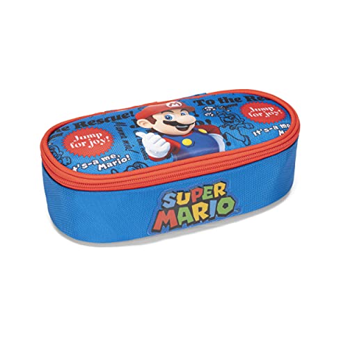 SUPERMARIO - Ovales Federmäppchen für Mädchen und Jungen, mit Reißverschluss und Reißverschluss - Schulmäppchen mit Innenfach für Schreibwaren und Stifthalter, 22 x 9,5 x 7 cm, blau, Taglia Unica, SUPERMARIO - Ovales Federmäppchen für Mädchen und Jungen, mit Reißverschluss und Reißverschluss - Schulmäppchen mit Innenfach für Schreibwaren und Stifthalter, 22 x 9,5 x 7 cm, blau, Taglia Unica, von Franco Cosimo Panini
