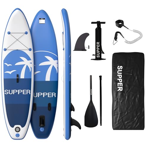 SUPPER SUP Board 285 cm x 76 cm (Blau) - Aufblasbares Stand Up Paddle Board mit Zubehör | Ideal für Yoga, Kajak und Paddelsurfen | Bis 180 kg von SUPPER