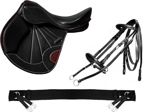 SUPREME SADDLERY Klassische Qualität, handgefertigtes Leder, Allzweck-Springpferd, Sattelzaumzeug, passend für den passenden Gurt, Größe 40,6 cm von SUPREME SADDLERY