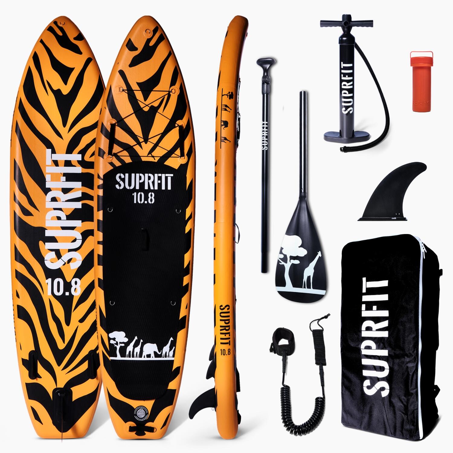 SUP Board Set aufblasbar - Touring Stand Up Paddle 10'8 Safari Tiger von SUPRFIT