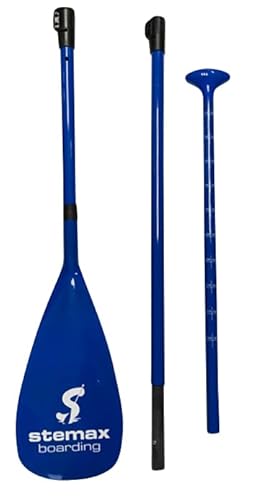 Stemax Carbon-/Fiberglas 3-teilig verstellbares SUP Paddel für SUP-Board Surfboard Stand up Paddle (Farbe: Blau) von SUPwave