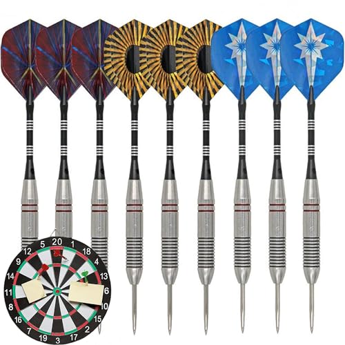 SUQ 9 Stück Dartpfeile, 24 Gramm Metallspitze Steel Darts Set, Profi Steel Darts Aluminium Schaft, für Aufnahmeraum, Mann Höhle, Bar und Spielzimmer, Anfänger Heimgebrauch, Dart-Spieler von SUQ