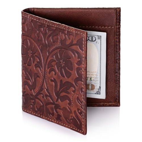 SURAZO Leder Geldbörse Herren & Damen - Handgefertigter Portemonnaie mit Blumenprägung - Slim Wallet mit Geldklammer, 4 Kartenfächern und Münzfach - Echtleder Vintage Brieftasche Braun - Ideales Gesch SURAZO Leder Geldbörse Herren & Damen - Handgefertigter Portemonnaie mit Blumenprägung - Slim Wallet mit Geldklammer, 4 Kartenfächern und Münzfach - Echtleder Vintage Brieftasche Braun - Ideales Gesch von SURAZO