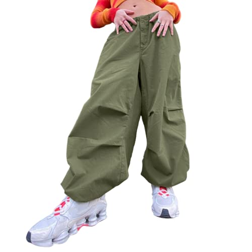 SUSHRUTA Baggy Cargohose Damenmode Cool Streetwear Low Rise Übergroße Freizeithose Hip Hop Jogginghose Boyfriend Style,Grün,S von SUSHRUTA