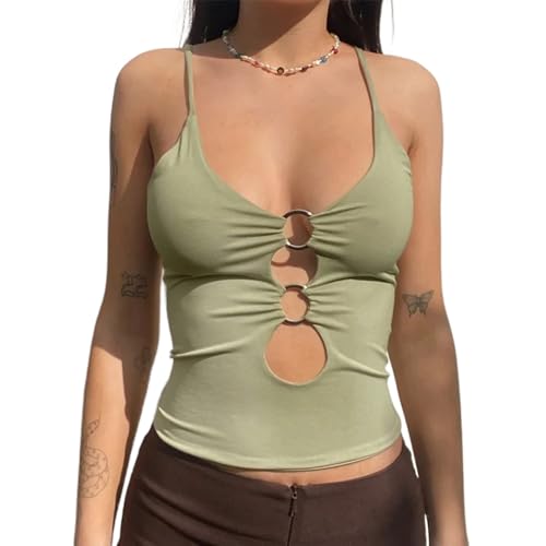 SUSHRUTA Casual Sleeveless Cami Top Women Backless Hollow Out Sexy Crop Tops Tees Fashion Fitness Camisole,ArmyGreen,L von SUSHRUTA