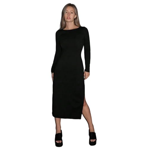 SUSHRUTA Hochelastisches, Rückenfreies, Hüftumwickeltes Temperament-Partykleid Für Damen Im Herbst Und Winter,Schwarz,L von SUSHRUTA