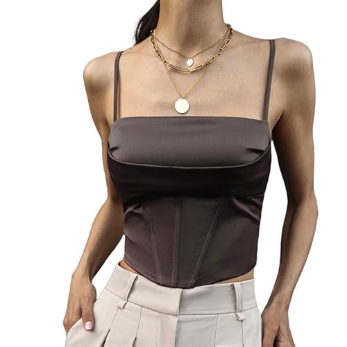 SUSHRUTA Spaghetti Strap Tank Top Sexy Backless Bandage Slim Crop Tops Summer Elegant Lace Up Party Streetwear Women Camis,Brown,M von SUSHRUTA