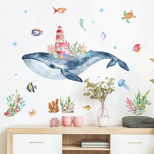 SUSHRUTA Wall Stickers Wandaufkleber mit Walenmotiven im Ozean, Dekoration für Schlafzimmer und Wohnzimmer von SUSHRUTA