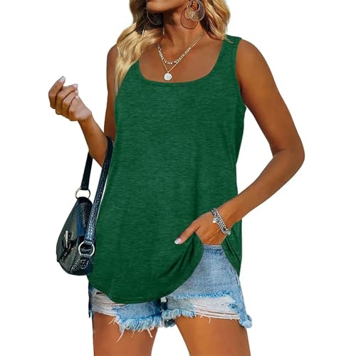 SUSHRUTA Womens Tank Tops U Neck Dolphin Hem Casual Flowy Summer Sleeveless Tunic Tshirts,Green,S von SUSHRUTA