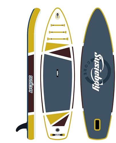 SUSIEBAY Aufblasbares Stand-Up-Paddle-Board mit SUP-Zubehör, aufblasbares Paddelbrett für Erwachsene und Jugendliche, rutschfestes EVA-Deck, breite Standfunktion, Dual-Action-Pumpe, 108 l Rucksack von SUSIEBAY