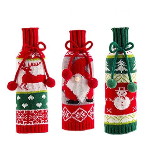 SUVIA Weihnachts-Weinflaschentaschen, Handgefertigte Pullover-Weinflaschenhüllen, Wiederverwendbare Weintaschen für Weihnachtsdekorationen Beim Essen von SUVIA