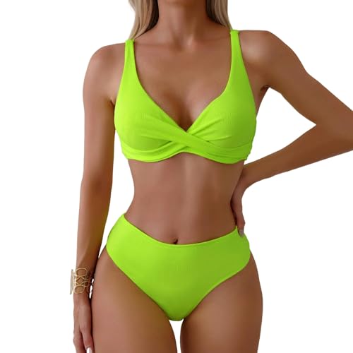 SUYHKO Bikini Vintage Bikini Sets Badeanzug Frauen Anzüge Badebekleidung Solid Farbe Deep V-Ausschnitt Badeanzug Strand-gelb-s von SUYHKO