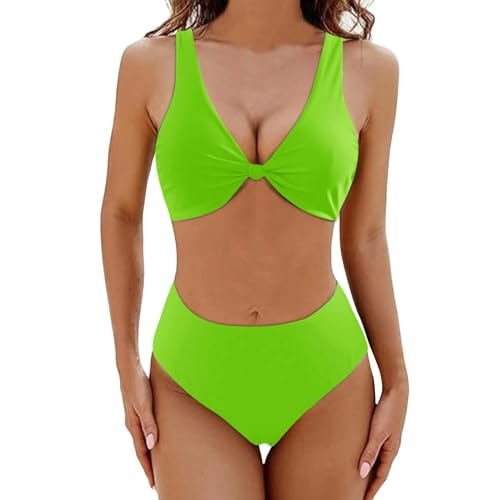 SUYHKO Bikini Vintage Bikini Sets Badeanzug Frauen Anzüge Badebekleidung Solid Farbe Deep V-Ausschnitt Badeanzug Strand-hellgrün-s von SUYHKO