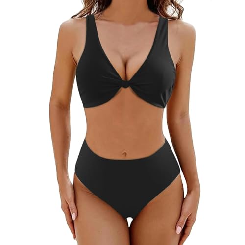 SUYHKO Bikini Vintage Bikini Sets Badeanzug Frauen Anzüge Badebekleidung Solid Farbe Deep V-Ausschnitt Badeanzug Strand-schwarz A-m von SUYHKO
