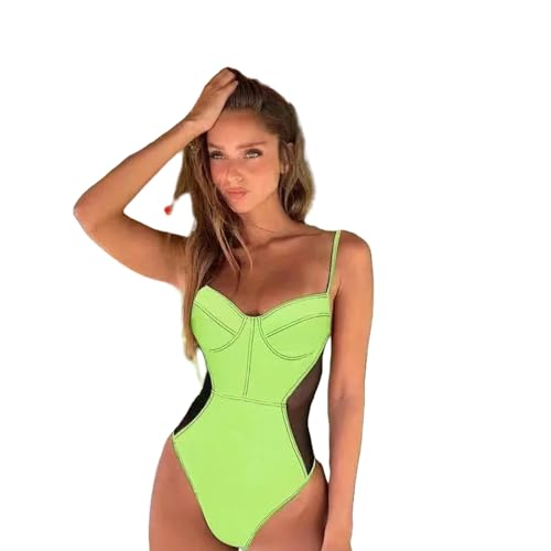 SUYHKO Bikini Women Bodysuit Badekleidung Badeanzug EIN Stück Mesh Badeanzug Sommer Beachwear Monokini-grün-m von SUYHKO