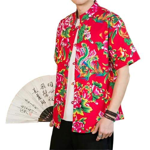 SUYHKO T Shirt Herren Beach Hawaiian Shirts Männer Blumenhemd Kurzarm Shirt Streetwear Übergroße Bluse 5Xl-Rot-5Xl von SUYHKO