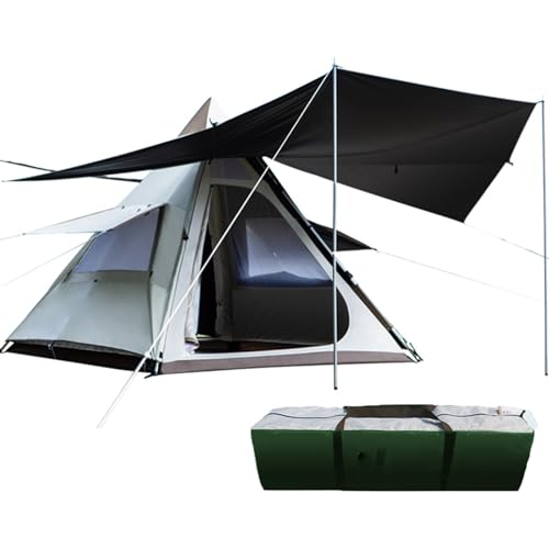 Pop-Up-Campingzelt für 4–5 Personen, Familienzelt mit 2 Netzfenstern, Zwei Türen und Tragetasche, einfach aufzubauendes wasserdichtes Pyramiden-Tipi-Zelt für Wanderpicknicks im Freien bei Nacht von SUYUDD