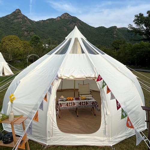 Segeltuch-Glockenzelt mit Herdanschluss – Luxus-Ganzjahres-Campingzelt, Outdoor-Jurtenzelt für 8–10 Personen, für Familien-Camping im Freien, Jagdparty-Gruppenaktivitäten von SUYUDD