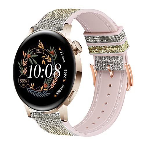 Kompatibel mit Huawei Watch GT3 42mm Armband Silikon Glitzer Ersatzarmbänder für Huawei GT3 42mm Edelstahl Metall Uhrenschließe Sport Armbänd Uhrenarmband für Huawei Watch GT23 42mm (Silbergelb,20mm) Kompatibel mit Huawei Watch GT3 42mm Armband Silikon Glitzer Ersatzarmbänder für Huawei GT3 42mm Edelstahl Metall Uhrenschließe Sport Armbänd Uhrenarmband für Huawei Watch GT23 42mm (Silbergelb,20mm) von SWABUU
