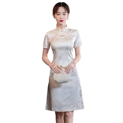 Cocktailkleider Für Damen - Sommer Traditionelles Retro Chinesisches Cheongsam Elegantes Und Hübsches Kurzarm-Qipao-Kleid Für Damenbekleidung, Stil A, S von SWEPER