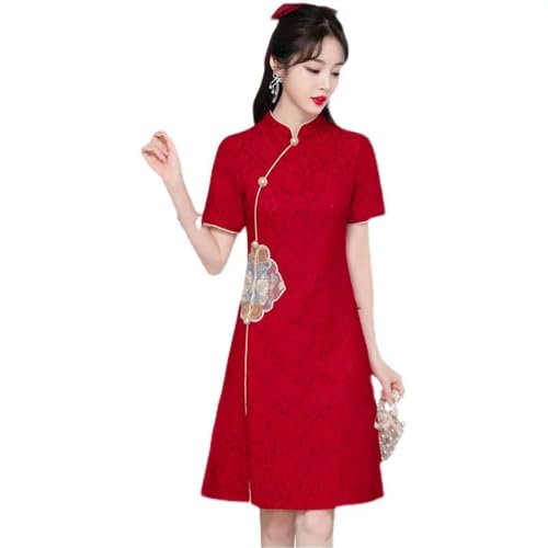 Cocktailkleider Für Damen - Vintage Modifizierte Cheongsam Traditionelle Chinesische Kleidung Für Frauen Qipao Langarm Lässig Urlaub Kurzarm Kleid,Stil A,XXL von SWEPER