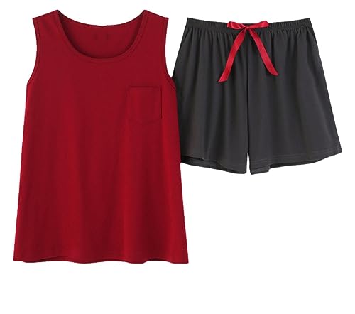 Damen-Pyjama-Set, Ärmellos – Lässiger Sommer-Pyjama Aus Weicher Baumwolle, Bedruckt, Ärmellose Kurze Hosen, Lässige Nachtwäsche, Modischer Heimanzug Für Mädchen, Stil C, M von SWEPER