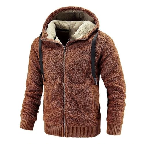 Herren Fleecejacke - Langarm Fleecefutter Kapuzenjacke Mantel Herren Mode Reißverschluss Sweatshirts Herren Herbst Winter Warme Kleidung Herren Outdoorjacke,Kaffee,3XL von SWEPER