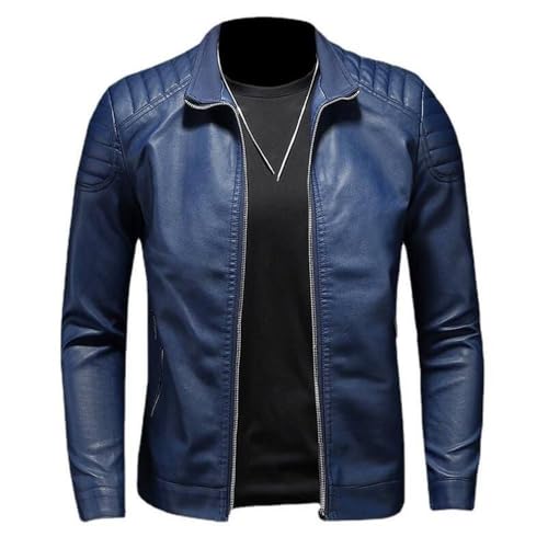 Herren Lederjacke - Herbst Herren Lederjacke Mock Neck Motorrad Pu Ledermantel Mode Slim Fit Straßenkleidung Herren Lederjacke,Blau,M Herren Lederjacke - Herbst Herren Lederjacke Mock Neck Motorrad Pu Ledermantel Mode Slim Fit Straßenkleidung Herren Lederjacke,Blau,M von SWEPER