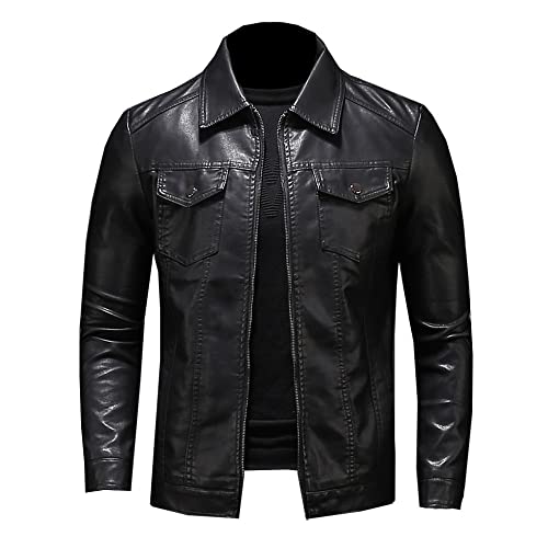 Herren Lederjacke - Mode Herren Langarm Lederjacke Herbst Einfaches Revers Schlanke Einfarbige Lederjacke Lässige Herrenjacke,Schwarz,M Herren Lederjacke - Mode Herren Langarm Lederjacke Herbst Einfaches Revers Schlanke Einfarbige Lederjacke Lässige Herrenjacke,Schwarz,M von SWEPER