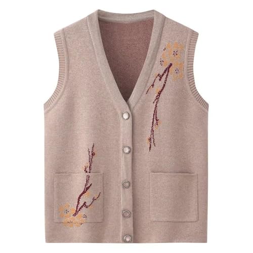 Ärmellose Strickweste Für Damen - Frühling Herbst V-Kragen Pullover Weste Damen Mittleren Alters Ältere Mutter Gestrickte Strickjacken Jacke Ärmellose Weste Mantel Weiblich,Beige,XL Ärmellose Strickweste Für Damen - Frühling Herbst V-Kragen Pullover Weste Damen Mittleren Alters Ältere Mutter Gestrickte Strickjacken Jacke Ärmellose Weste Mantel Weiblich,Beige,XL von SWEPER
