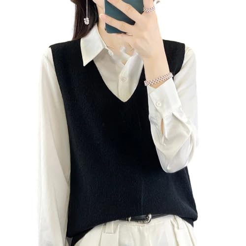 Ärmellose Strickweste Für Damen - Gestrickte Pullover Weste Frauen V-Ausschnitt Einfarbig Kurze Strickwaren Pullover Weste Weibliche Dünne Elastische Weste Frühling Herbst, Schwarz, XL Ärmellose Strickweste Für Damen - Gestrickte Pullover Weste Frauen V-Ausschnitt Einfarbig Kurze Strickwaren Pullover Weste Weibliche Dünne Elastische Weste Frühling Herbst, Schwarz, XL von SWEPER