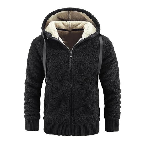 SWEPER Herren Fleecejacke - Langarm Fleecefutter Kapuzenjacke Mantel Herren Mode Reißverschluss Sweatshirts Herren Herbst Winter Warme Kleidung Herren Outdoorjacke,Schwarz,8XL von SWEPER