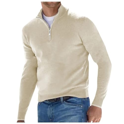 Herren Pullover - Comfy Clothing Weiche Langarm-Rollkragenpullover, Halber Reißverschluss, Fleece, Wintermantel, Pullover, Herren, Herbst, Dick, Warm, Strickpullover, Beige, XL Herren Pullover - Comfy Clothing Weiche Langarm-Rollkragenpullover, Halber Reißverschluss, Fleece, Wintermantel, Pullover, Herren, Herbst, Dick, Warm, Strickpullover, Beige, XL von SWEPER