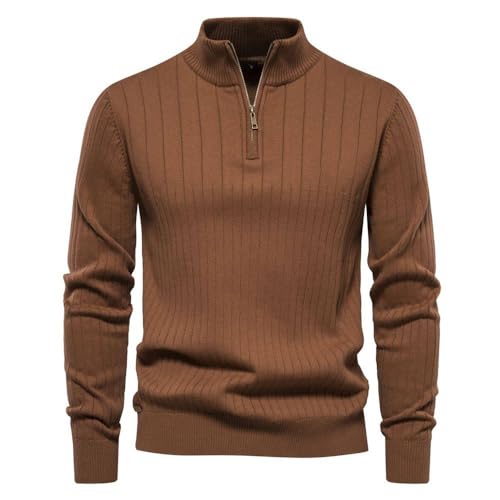 Herren Pullover - Herbst-Reißverschluss-Pullover-Pullover Für Herren, Warmer Winter-Stehkragen, Baumwoll-Strickpullover Für Herren, Braun, M Herren Pullover - Herbst-Reißverschluss-Pullover-Pullover Für Herren, Warmer Winter-Stehkragen, Baumwoll-Strickpullover Für Herren, Braun, M von SWEPER