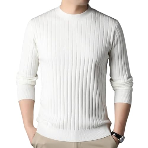 Herren Pullover - Herbst Winter Herren Rundhalspullover Vertikale Streifen Einfarbiger Pullover Mitteldicker Pullover Innenbekleidung Herrenbekleidung Unterhemd,Weiß,M von SWEPER