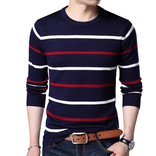 Herren Pullover - Pullover Herren Kleidung Herbst Winter Lange Ärmel Slim Fit Pullover Herren Casual Gestreifter Pullover Herren,Navy,XL Herren Pullover - Pullover Herren Kleidung Herbst Winter Lange Ärmel Slim Fit Pullover Herren Casual Gestreifter Pullover Herren,Navy,XL von SWEPER