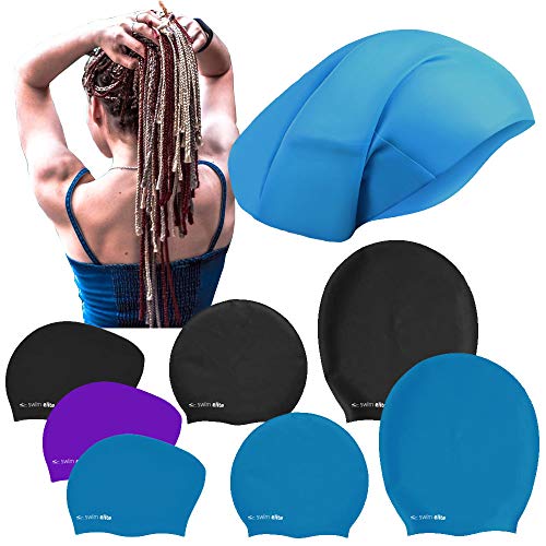 SWIM ELITE Silikon Badekappe für Lange Haare - Extra große Badekappe Damen Herren - Schwimmkappe - Badehaube - Dreadlocks Haarverlängerungen Afro Haarwebart (Turquoise, Large) von SWIM ELITE