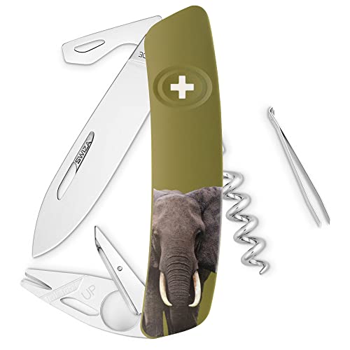 SWIZA Taschenmesser TT03, Tick Tool, Stahl 440, rostfrei, Sperre, khakifarbene Schalen, Elefantenmotiv, 11 Funktionen, normal SWIZA Taschenmesser TT03, Tick Tool, Stahl 440, rostfrei, Sperre, khakifarbene Schalen, Elefantenmotiv, 11 Funktionen, normal von SWIZA