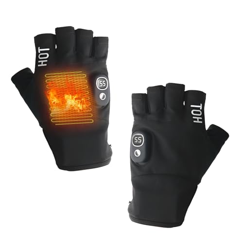 Halbfinger Beheizte Handschuhe, 3 Stufen Wärme Einstellbare Beheizte Fingerlose Handschuhe 2000mAh Akku Beheizte Winterwärmer Handschuhe IPX3 Wasserdicht für Winter Sport Arbeiten von SWTHM