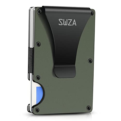 SWZA Kohlefaser-Geldbörse für Herren, Geldscheinklammer, minimalistische RFID-blockierende Metall-Brieftasche, Aluminium-Kartenhalter, Grün (Army Green), Minimalistisch von SWZA