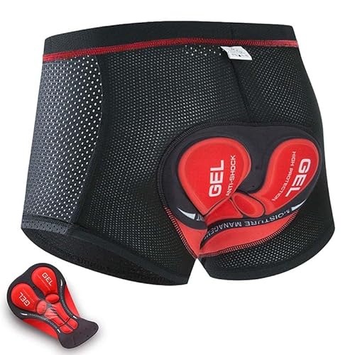 Cycling Shorts Men Padded, Herren Radunterhose Fahrradhosen mit 3D Sitzpolster Fahrrad MTB Unterwäsche Pro Bike Boxer Größe Kurze Hosen (Rot,S) von SWZEC