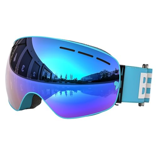 SWZEC Crossbrille Verspiegelt Herren Damen Skibrille UV-Schutz Brille für Brillenträger OTG Skifahren Snowboard (Blau) von SWZEC
