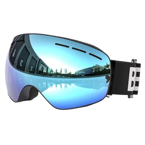 SWZEC Crossbrille Verspiegelt Herren Damen Skibrille UV-Schutz Brille für Brillenträger OTG Skifahren Snowboard (Hellblau) von SWZEC