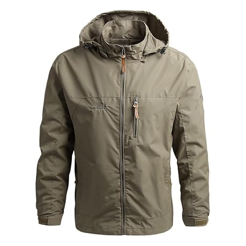 SWZEC Wasser- und Winddichte Herren Outdoor Jacke für alle Aktivitäten (3XL,Khaki) von SWZEC