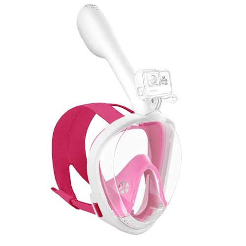 Vollmaske Atemschutz für Brillenträger Schnorchelmaske für Erwachsene 180 ° Vollgesicht Maske mit Luftzufuhr (Rosa,L/XL) von SWZEC