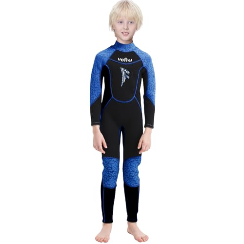 SXSHUN Kinder Jungen Neoprenanzug Mädchen 3.5MM Einteiler Tauchanzug Langärmeliger Vollanzüge Sonnenschutz Bademode Unisex Wetsuit für Surfen, Blau, 12/147-155CM/39-45KG von SXSHUN